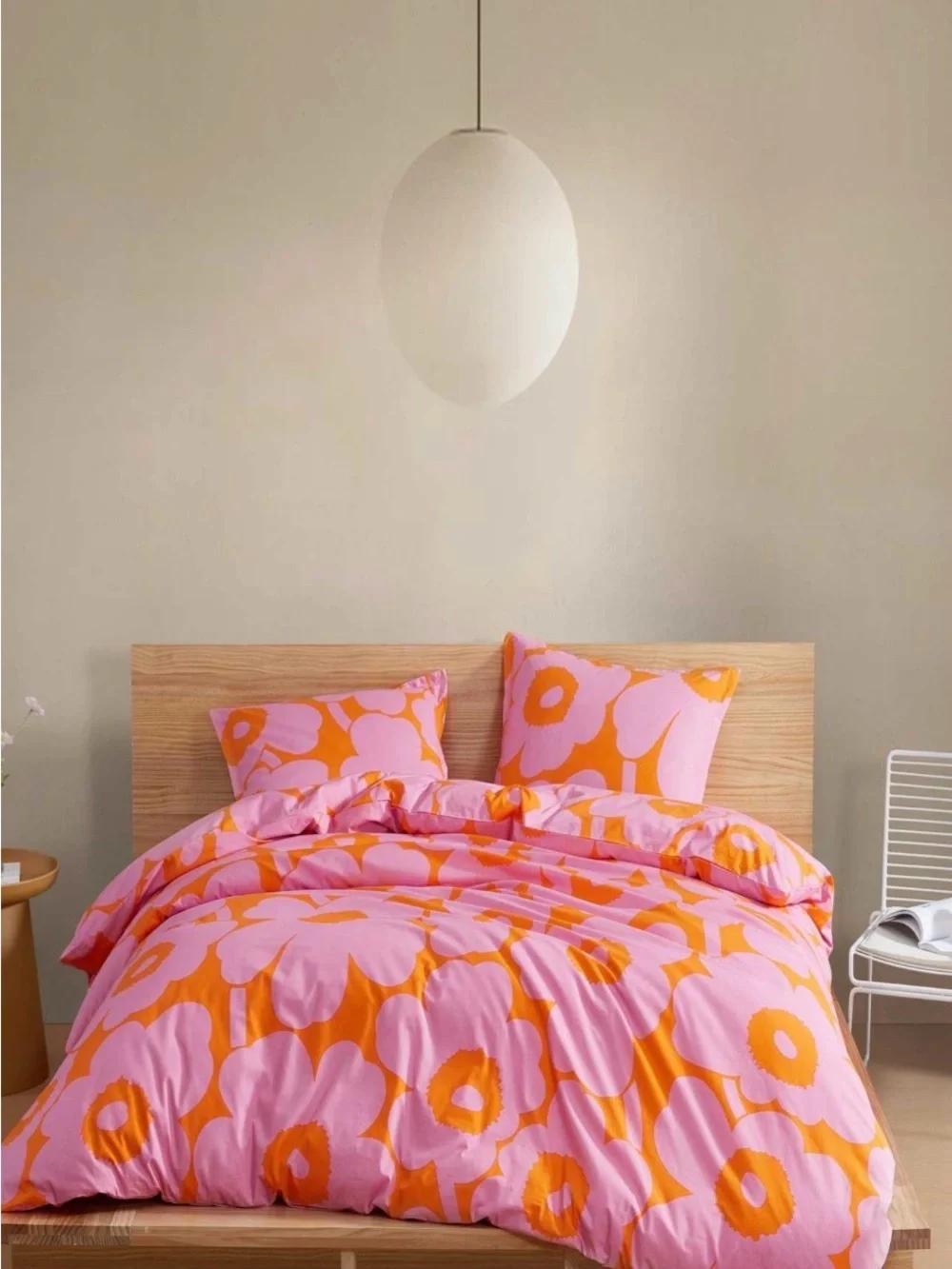Marimekko Unikko Pink Orange Floral King Cotton Comforter Set 3PC NWT